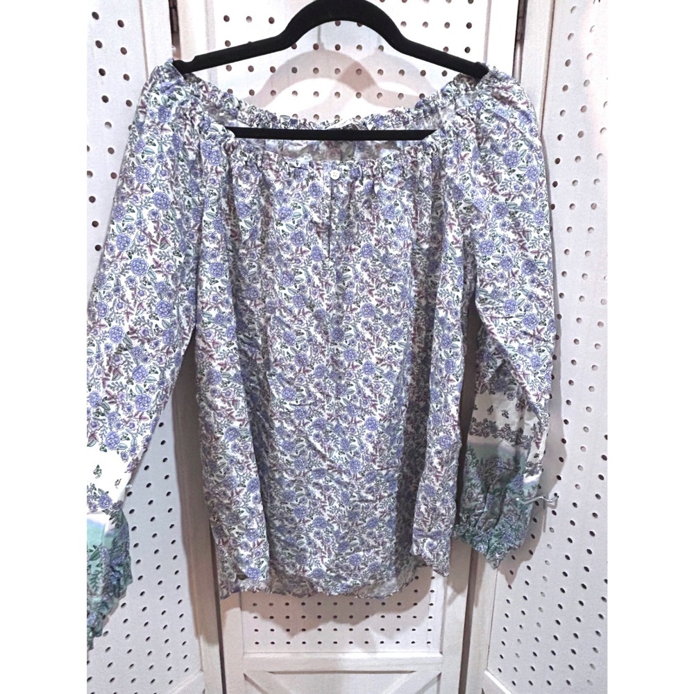 LOFT Floral‎ Off The Shoulder Long Sleeve Blouse Top Womens Size M